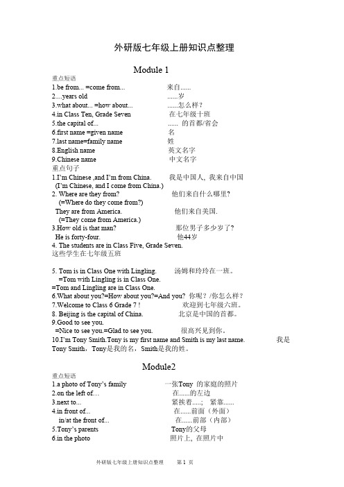 (完整版)外研版七年级上册知识点,推荐文档