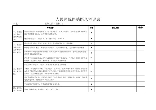 医院医德医风考评表