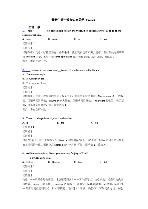 最新主谓一致知识点总结(word)