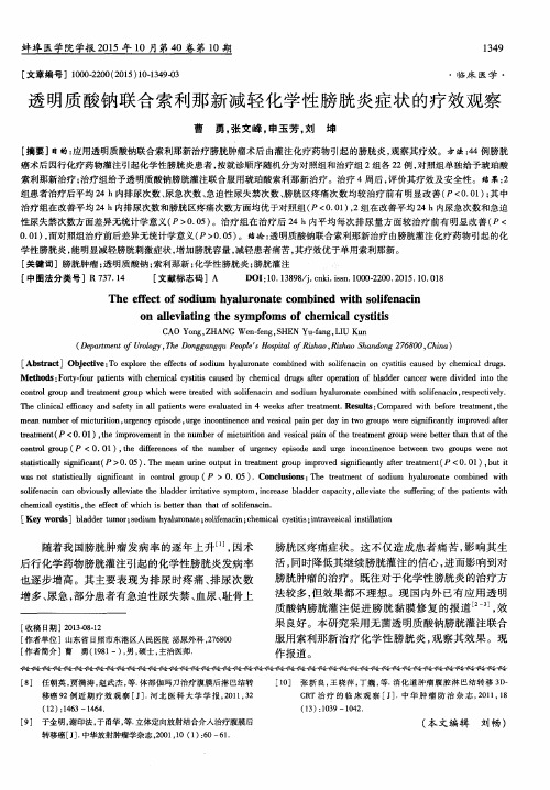 透明质酸钠联合索利那新减轻化学性膀胱炎症状的疗效观察