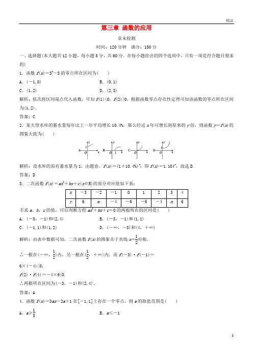 2019年高中数学第三章函数的应用章末检测新人教A版必修1