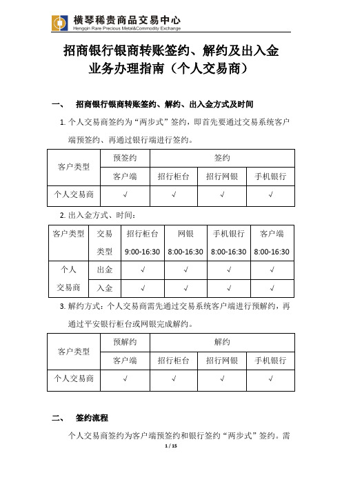 招商银行银商转账签约及出入金业务办理指引 (个人交易商)