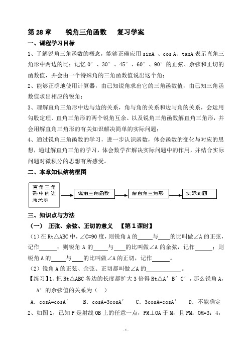 第28章  锐角三角函数 复习学案