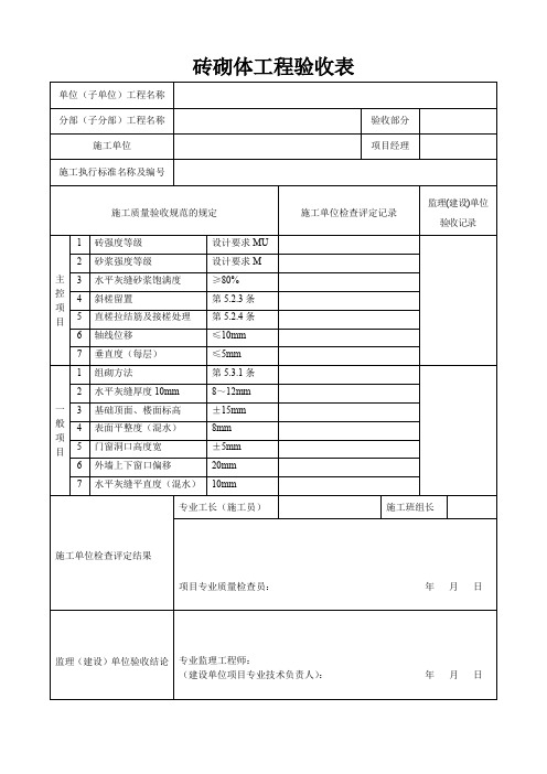 砖砌体工程验收表