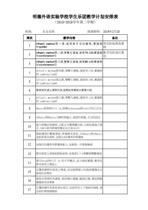 管乐打击乐教学计划表2019