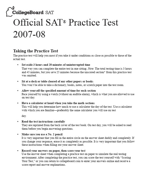 SAT官方样题(模拟题)Official_SAT_Practice_Test_2007-08