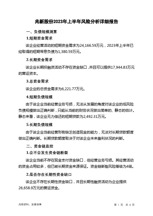 002256兆新股份2023年上半年财务风险分析详细报告