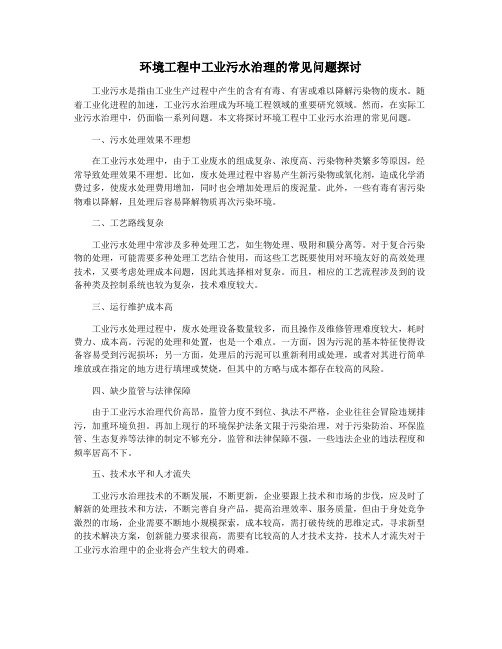 环境工程中工业污水治理的常见问题探讨