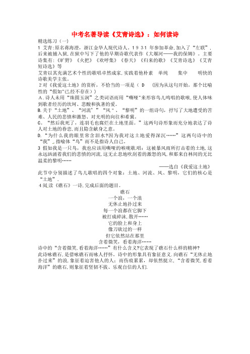 九年级语文上册名著导读《艾青诗选》复习资料新人教版(2021-2022学年)