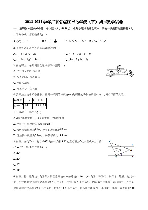 广东省湛江市2023-2024学年七年级下学期期末考试数学试卷(含答案)