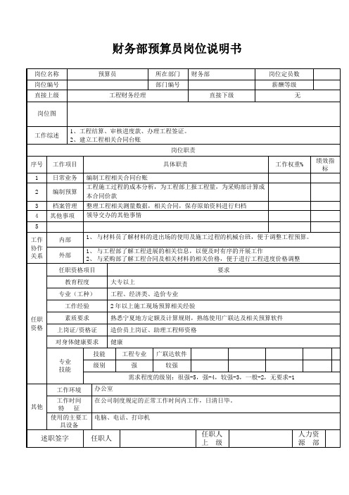 岗位说明书 (预算员)