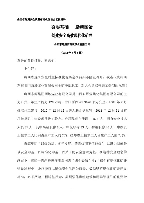 煤炭安全质量标准化现场会汇报材料