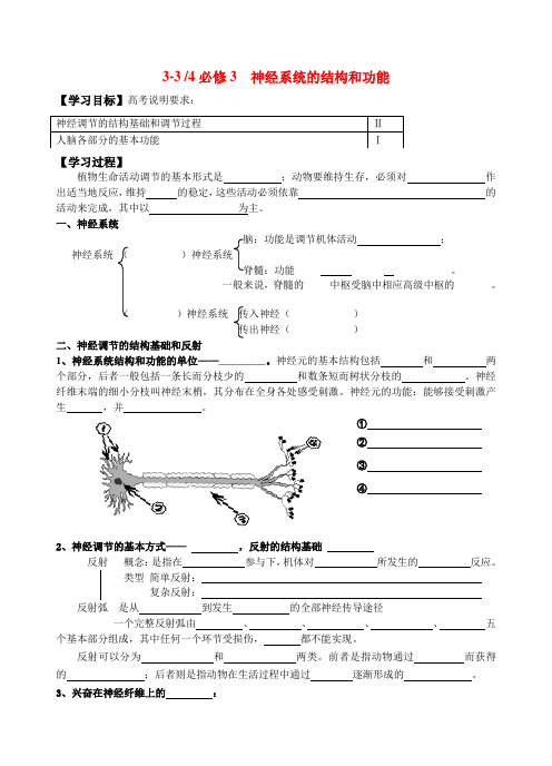 高中生物 神经系统的结构和功能 学案湘教版必修3