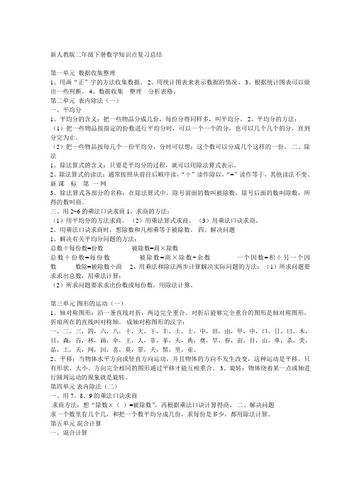 新人教版二年级下册数学知识点复习总结