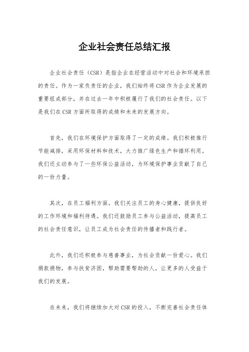 企业社会责任总结汇报