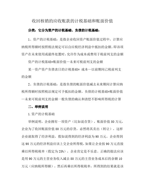 收回核销的应收账款的计税基础和账面价值