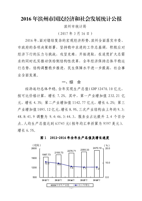 2016年滨州市国民经济和社会发展统计公报