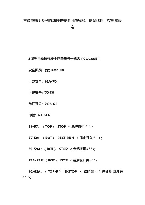 三菱电梯J系列自动扶梯安全回路线号、错误代码、控制器设定