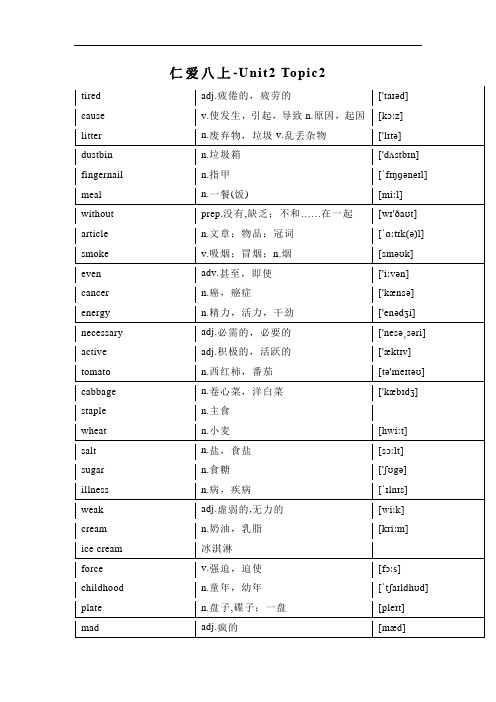 仁爱版八年级上册英语-Unit2：Topic2单词汇总+知识梳理