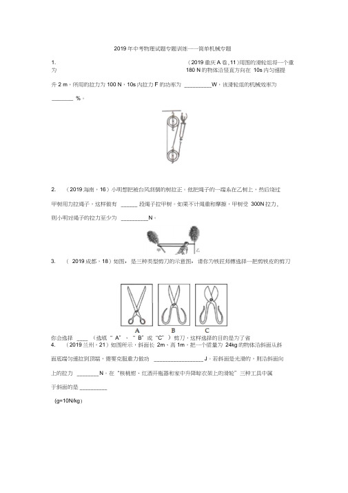 2019年中考物理试题专题训练——简单机械专题(word版,含答案)