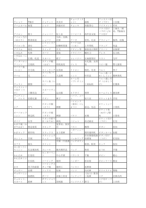 裁剪缝纫用语中文日文对照大全