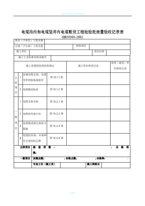 电缆沟内和电缆竖井内电缆敷设工程检验批质量验收记录表