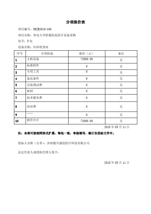 (完整word版)主要设备及配件报价明细表