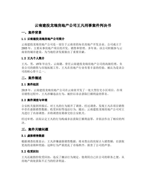 云南建投龙瑞房地产公司王凡刑事案件判决书