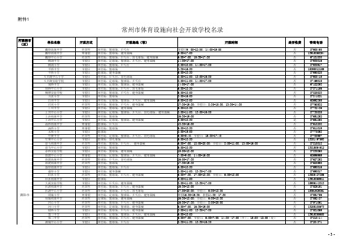 常州市体育设施向社会开放学校名录