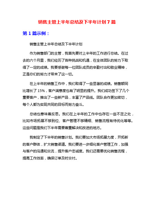 销售主管上半年总结及下半年计划7篇