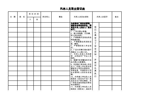 外来人员进出登记表