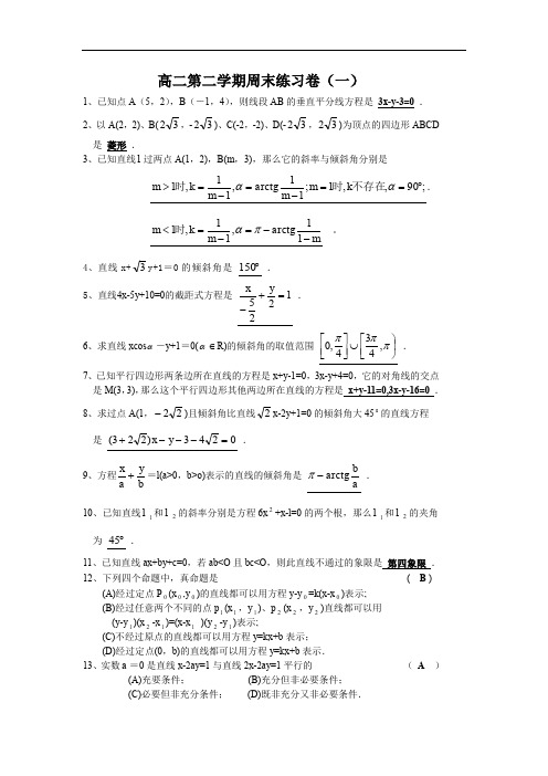 高二第二学期周末练习卷(一)及答案.doc