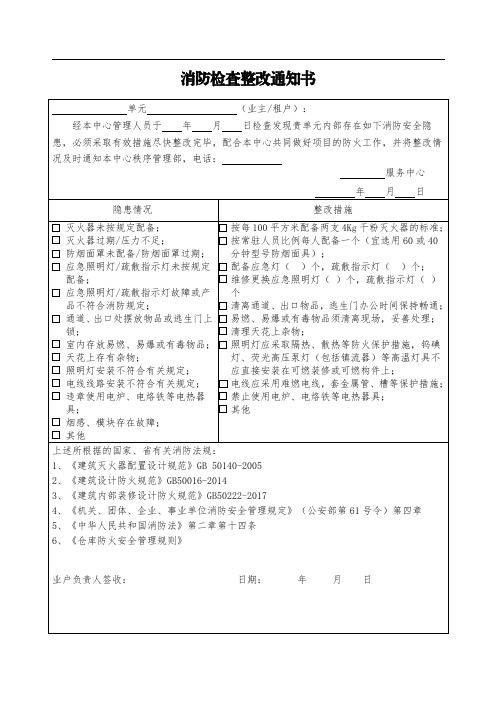 物业公司消防检查整改通知书