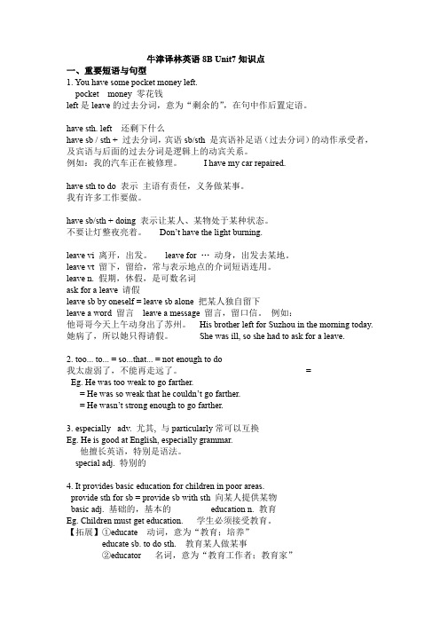 牛津译林英语8B Unit7 International charities知识点