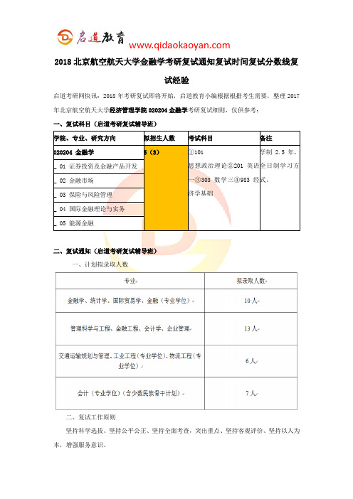 2018北京航空航天大学金融学考研复试通知复试时间复试分数线复试经验