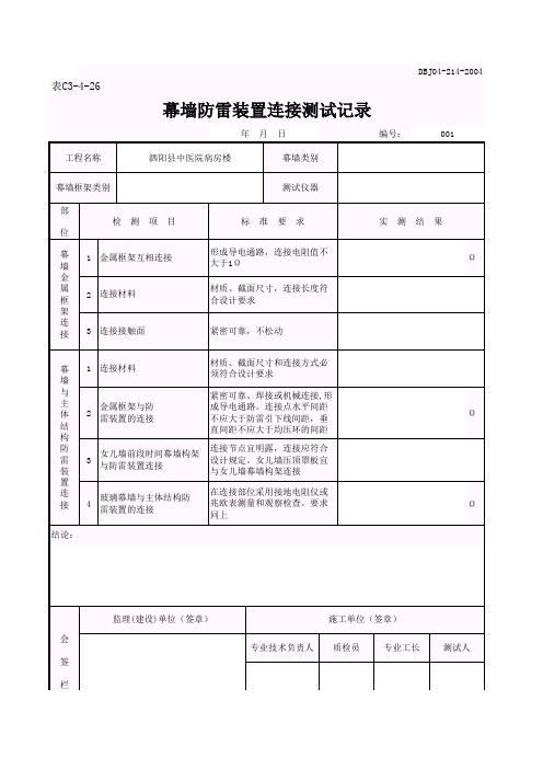 幕墙防雷装置连接测试记录