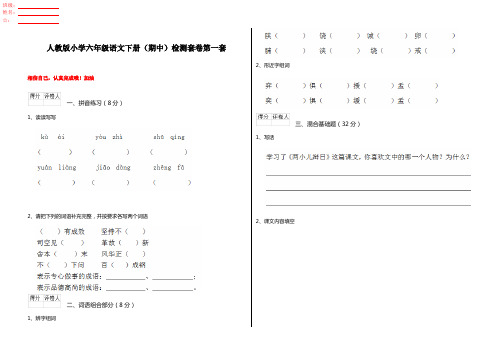 人教版小学六年级语文下册(期中)检测套卷第一套