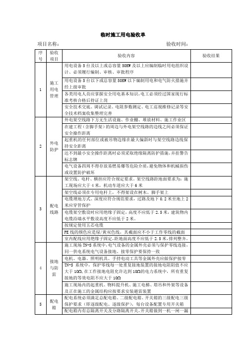 临时施工用电验收单