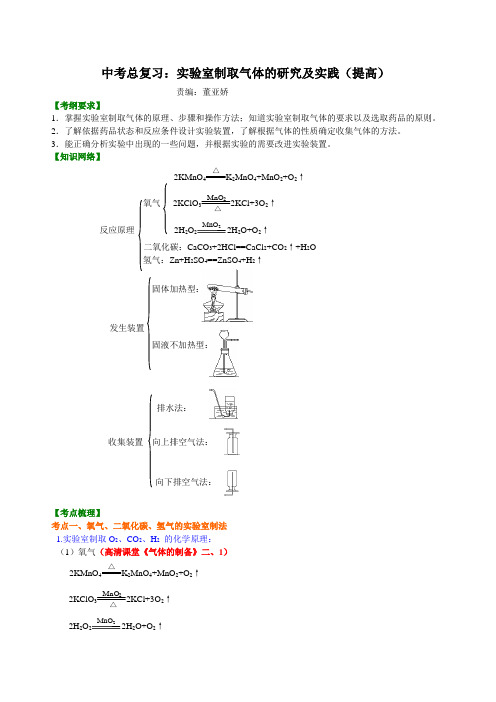 中考总复习：实验室制取气体的研究及实践(提高) 知识讲解