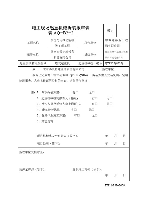 施工现场起重机械拆装报审表