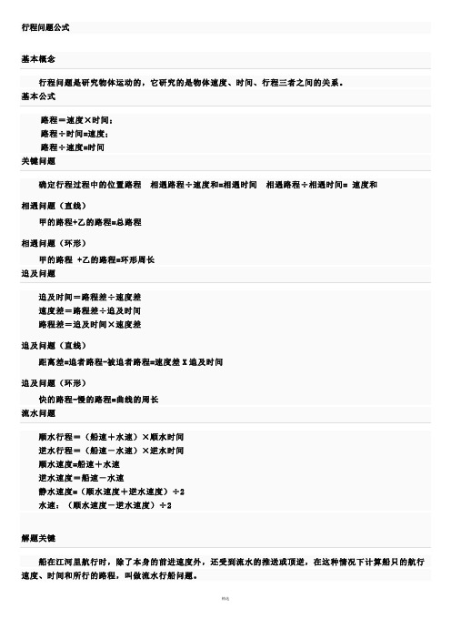 数学行程问题公式大全