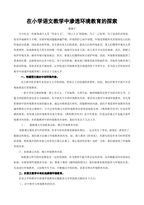(潘康宁)在小学语文教学中渗透环境教育的探索