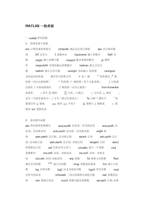 MATLAB一些术语