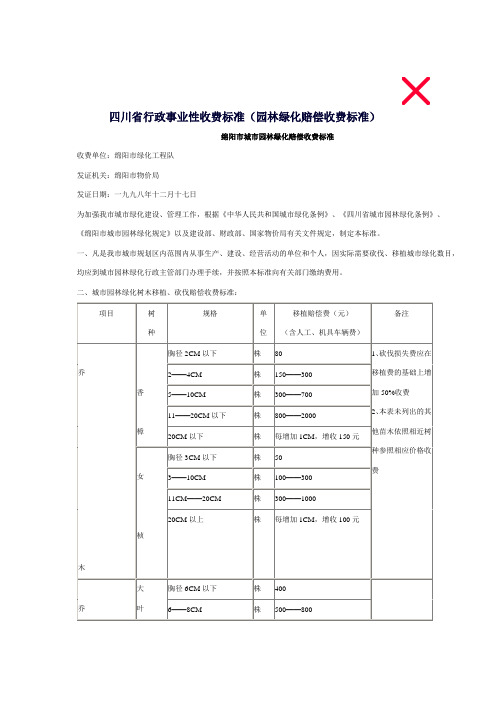 绵阳市园林绿赔偿标准