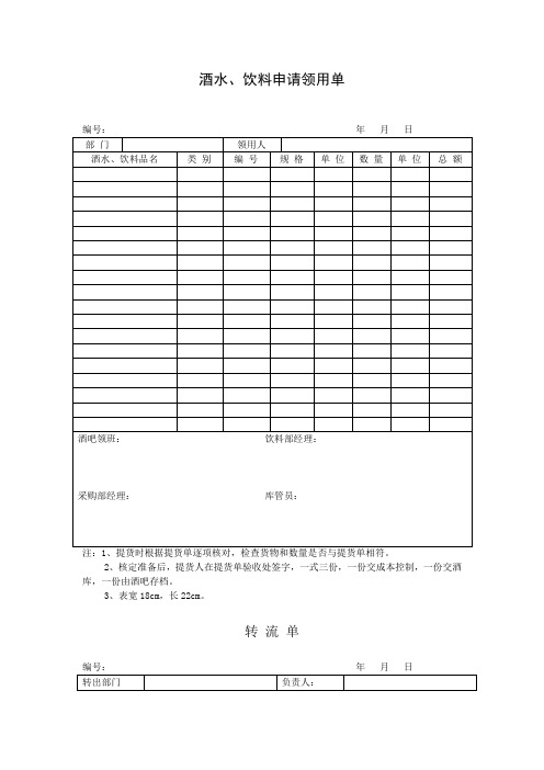 饮料部表格