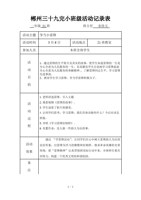 学雷锋班会活动记录表