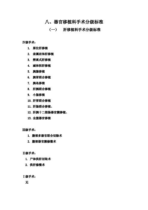 八、器官移植科手术分级标准