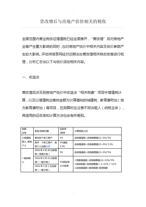 营改增后与房地产估价相关的税收-好