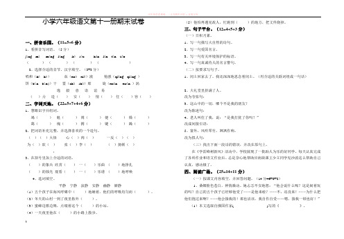 小学六年级语文第十一册期末试卷