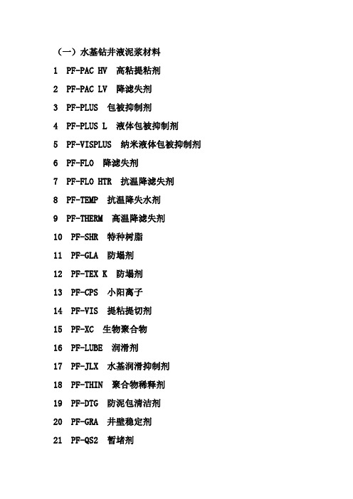 海洋钻井泥浆材料中英文对照表